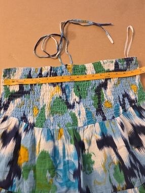 Plus Sz Smocked Waist Multicolor Maxi Skirt Or Dress - Blue Green Yellow & White
